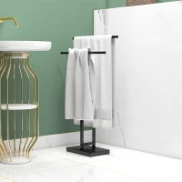 HOMCOM Porte-serviettes sur pied autoportant 2 niveaux en métal pour la salle de bain, dim. 50l x 18,5P x 85H cm, noir(m-10)