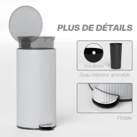 HOMCOM Poubelle cuisine 30L, poubelle à pédale avec seau intérieur amovible, couvercle à fermeture douce, 36x30x60,5cm, gris(m-7)