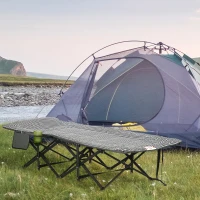 Outsunny Lit de Camping Pliable Robuste pour Adultes, Charge Jusqu'à 250 kg, avec poche latérale, porte-gobelet et sac noir(m-10)