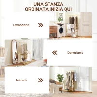 HOMCOM Stender Appendiabiti con 2 Barre, Ripiano Inferiore e 4 Ruote in Bambù, 80x40x160 cm, Legno Naturale(m-7)