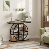 HOMCOM Industrial Console Table with Storage Shelves - Rustic Brown(m-7)