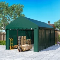 Outsunny Tenda de Garagem 3x6 m Abrigo Robusto com 2 Portas Enroláveis e Lona PE 200 g/m² Verde(m-4)