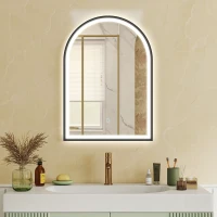 HOMCOM Miroir salle de bain avec éclairage 50 x 70 cm, miroir LED arqué, anti-buée, 3 couleurs lumière, dimmable, mémoire, noir(m-10)