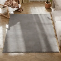 HOMCOM Tapis salon 160 x 120 cm tapis à poils longs, lavable en machine, antidérapant, en fausse fourrure, gris clair(m-11)