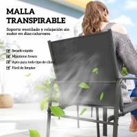 Outsunny Conjunto de Mesa y Sillas Jardín con Mesa de Efecto Madera y 6 Sillas con Asiento Transpirable para Terraza Patio Negro(m-5)