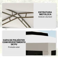 Outsunny Pérgola de Jardim com 4 Mosquiteiras Teto Duplo 8 Orifícios de Drenagem e Estrutura de Metal 297x297x268 cm Creme(m-5)
