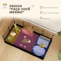 PawHut Cerca Metálica para Animais de 12 Painéis DIY Tapete Impermeável Parque para Porquinhos-da-Índia Ouriços 120x60x40 cm Preto(m-5)