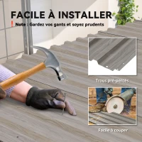 Outsunny Lot de 12 panneaux en acier galvanisé résistant aux intempéries, 129 x 45 cm, effet bois gris clair(m-5)