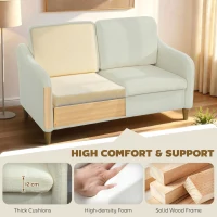 HOMCOM Sofa 2-osobowa, mała sofa z materiałem Sherpa-Fleece, 137 cm, do salonu, kremowobiała(m-4)