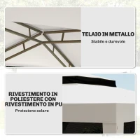 Outsunny Gazebo da Giardino 3x3 m con Zanzariera, Doppio Tetto e 8 Fori, in Acciaio e Poliestere Bianco Crema(m-5)