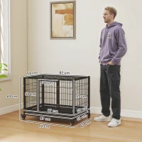 PawHut Cage pour chien animaux cage de transport sur roulettes 2 portes verrouillables plateau amovible 92 x 62 x 75 cm noir(m-3)