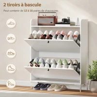HOMCOM Meuble à chaussures 16 paires, armoire à chaussures avec 2 tiroirs rabattables, étagères réglables, 80x24x101cm, blanc(m-4)