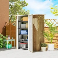 Outsunny Capanno Porta Attrezzi in Metallo con Tetto Inclinato e Porta Bloccabile, 142x86x189 cm, color Legno(m-2)