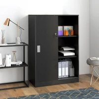 HOMCOM Armoire de Bureau 2 Portes coulissantes verrouillables dim. 80L x 40l x 120H cm 2 étagères Panneaux Particules Noir(m-10)