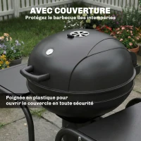 Outsunny Barbecue à charbon Rond avec couvercle Barbecue Rond Extérieur avec Thermomètre, 129 x 63,5 x 106,5 cm, Noir(m-9)