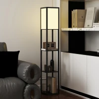 HOMCOM Floor Lamp with Shelves, 3 Layer Column Modern Standing Lamp for Living Room, Bedroom, Office, Bulb not Included, Black(m-9)
