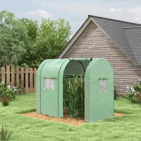 Outsunny Serre de jardin 1,8 m² dim. 1,85L x 0,9l x 1,5H m 2 Portes zippées déroulantes 4 fenêtres enroulables Acier PE Vert(m-10)