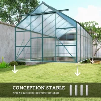 Outsunny Serre de jardin en aluminium polycarbonate avec fondation, serre avec fenêtre réglable porte coulissante 244x500x216cm(m-6)