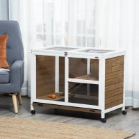 PawHut Cage à lapin clapier sur roulettes petit enclos animaux en bois massif 2 étages toit ouvrant 91,5 x 53,3 x 73 cm marron(m-10)