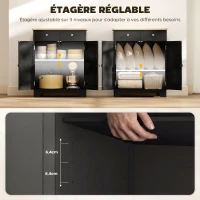 HOMCOM Meuble de rangement buffet salon avec placards, 2 tiroirs et étagères réglables, 68x40,3x85cm, noir et bois naturel(m-6)