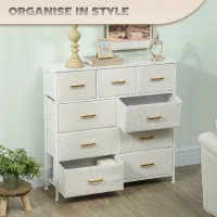 HOMCOM Chest of Drawers, 9 Drawers Boucle Storage Organiser with Steel Frame, Fabric Dresser for Bedroom, Living Room, Hallway, Wardrobe, Cream White(m-5)
