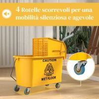 HOMCOM Secchio Lavapavimenti Professionale 20L con Mocio, Strizzatore, Ruote e Manico, 45x26.5x70 cm, Giallo(m-7)