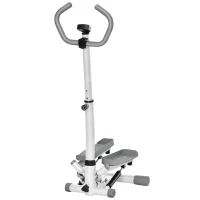 HOMCOM Stepper con Monitor LCD, Manubrio Regolabile ed Elastici, in Acciaio e ABS, Bianco e Grigio(m-11)