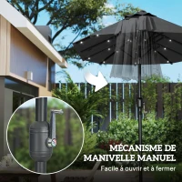 Outsunny Parasol de jardin double 3 x 1,5 m, parasol de jardin extérieur avec éclairage solaire, manivelle et 2 aérations, gris(m-7)