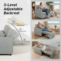 HOMCOM 3-w-1 Fotel z Funkcją Łóżka, Rozkładany Fotel Sofa z Regulowanym Oparciem, Szary(m-5)