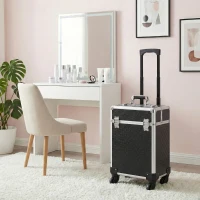 HOMCOM Maleta de Maquillaje Profesional con Ruedas Mango 2 Bandejas Compartimento Inferior Negro(m-5)