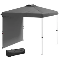 Outsunny Carpa Plegable de Jardín de 2,5x2,5 m con Altura Ajustable Anti-UV con 1 Pared Lateral y Bolsas de Arena Gris Oscuro(m-10)