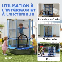 HOMCOM Trampoline Enfant Ø 1,40 × 1,90H m Filet de sécurité Porte zipée Couvre-Ressorts 6 poteaux rembourrés Inclus Bleu(m-9)