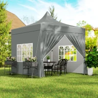 Outsunny Tonnelle de jardin tente pliante 3 x 3 m 4 parois latérales amovibles 3 fenêtres hauteur réglable sac de transport gris(m-10)