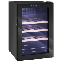 HOMCOM Vitrină Frigorifică pentru Vinuri 12 Sticle 53L Silențioasă cu Temperatură Reglabilă 5-18℃, Geam Anti UV, Rafturi Reglabile, Compresor, Display Touch, Lumini LED, Clasa G(m-1)