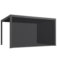 Outsunny Bioklimatische Pergola 4x3m, Aluminiumpergola mit verstellbaren Lamellen, Kurbel, seitliche Windschutzrollos, dunkelgrau(m-1)