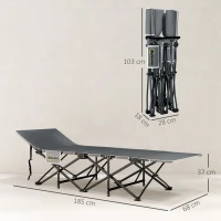 Outsunny Letto da campeggio pieghevole con materasso e tasca laterale, 185x68x37 cm, Grigio chiaro(m-3)