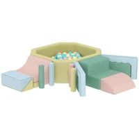 AIYAPLAY Set 15 Blocuri de Construcții Moi Modulabile pentru Copii cu 200 de Mingi pentru Uz Intern, Multicolor(m-10)