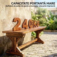 Outsunny Bancă de Grădină cu 2 Locuri din Lemn de Brad cu Bază în Formă de X, Bancă Rustică pentru Exterior Fără Spătar, pentru Patio, Verandă, Balcon, 114L x 40l x 46h cm, Finisaj Carbonizat(m-5)