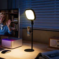 HOMCOM Lampe de bureau LED dimmable 5 modes de couleur 10 niveaux de luminosité port USB minuterie support pour téléphone noir(m-2)