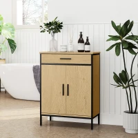 HOMCOM Meuble de salle de bain avec tiroir, placard à porte, étagère réglable et charnières à fermeture, 60 x 30 x 80 cm, chêne(m-10)