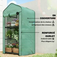 Outsunny Serre de jardin avec étagères 3 niveaux, serre de balcon, bâche renforcée PE, châssis en acier, 59 x 39 x 127 cm, vert(m-4)
