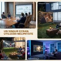 HOMCOM Ecran Proiector 100 Inch 4K/8K HD Format 16:9 cu 2 Trepiede Pliabile, Portabil, Dublă Față, Unghi de Vizionare 160°, pentru Acasă, Cinema sau Exterior, Alb(m-8)