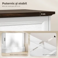 HOMCOM Credență de Bucătărie, Mobilier de Bucătărie cu 4 Sertare Soft Close, Blat Gros, Bufet cu Rafturi Reglabile, Stil Rustic, pentru Sufragerie, Sala de Mese, 147x40x87 cm, Alb(m-6)