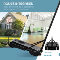 HOMCOM Panier de Basket-Ball sur pied avec poteau panneau, base de lestage sur roulettes hauteur réglable 1,9 - 2,5 m noir blanc(m-5)