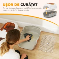 Transportor PawHut pentru Pisici și Câini Mici din Plastic, cu Fereastră Superioară, Ușă din Oțel, Bol pentru Hrană, pentru Animale max 4 kg, 49x32x31 cm, Gri(m-8)