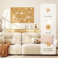 HOMCOM Ensemble de 3 Décorations Murales en Bois 3D, 40 x 80 cm, Feuilles Tropicales, Effet Bois Naturel(m-6)