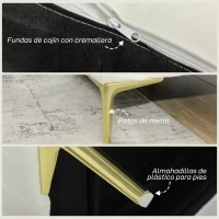 HOMCOM Sofá de 3 Plazas de 181 cm Tapizado en Terciopelo con Cojines Gruesos Patas de Metal Blanco Crema(m-5)