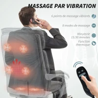 HOMCOM Fauteuil de bureau massant et chauffant chaise de bureau avec hauteur réglable dossier inclinable 66x60x113-121cm gris(m-4)