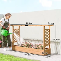 Outsunny Jardinière surélevée avec treillis latéral et supérieur, bac à fleurs trous de drainage, 200x44x113,5cm, bois naturel(m-3)