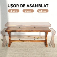 Outsunny Bancă de Grădină cu 2 Locuri din Lemn de Brad cu Bază în Formă de X, Bancă Rustică pentru Exterior Fără Spătar, pentru Patio, Verandă, Balcon, 114L x 40l x 46h cm, Finisaj Carbonizat(m-6)